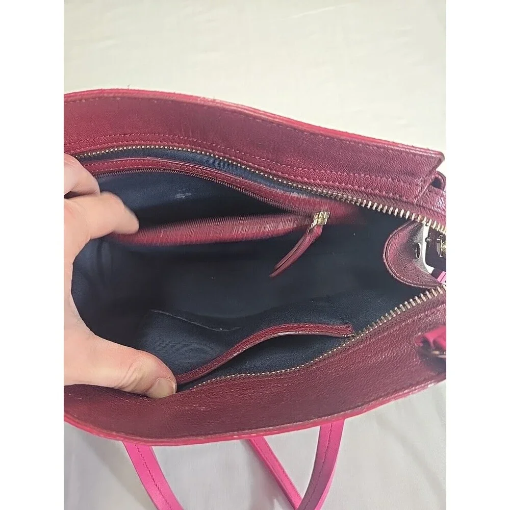 Cole Haan LINLEY Magenta Suede Leather Small Satchel Bag Purse Pink Gold Hardwar